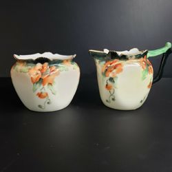 Antique Limoges Porcelain Creamer/Sugar Set by T&V France - Artist Signed