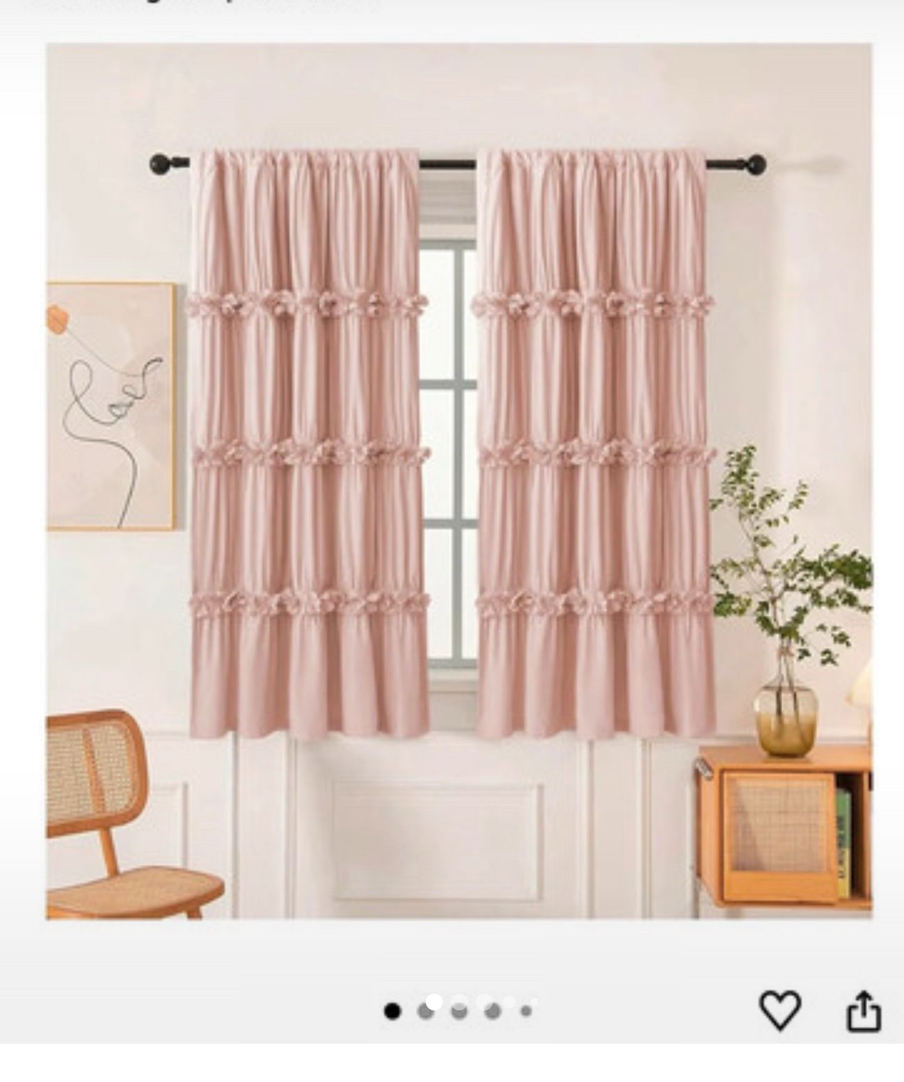 Pink Ruffle curtain black out Set of 2