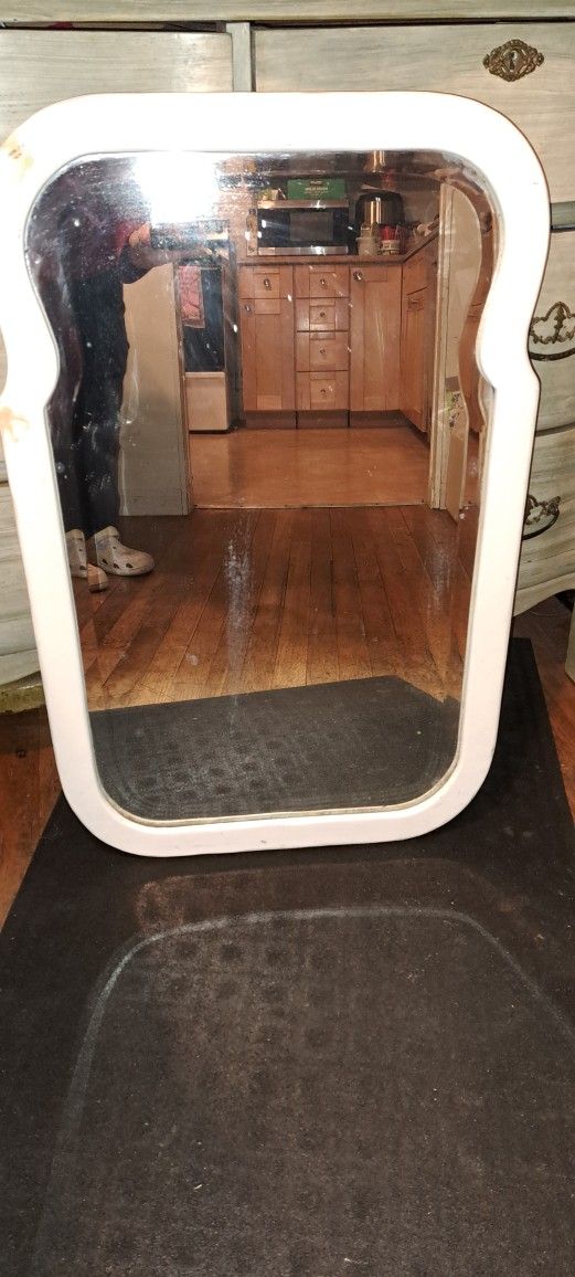 Vintage Wood Framed Beveled Mirror
