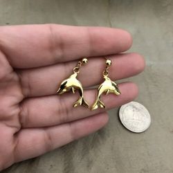 Gold Plated Dolphin Drop Earrings 