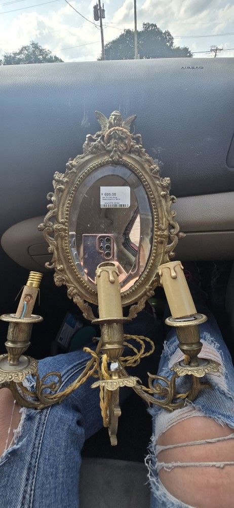Antique Luis LXVI Brass Mirror And Sconce