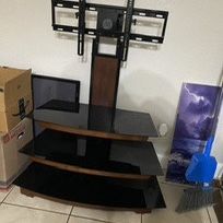 Black Tv Stand With Glass Shelves. 