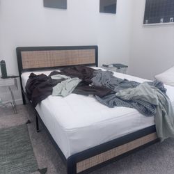 Queen Platform Bed Frame with Rattan Headboard  - Pickup only