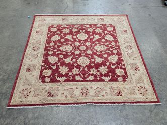 SHAMA CARPET Red and Ivory Hand-Knotted Area Rug in Wool
