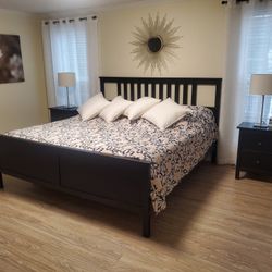 Ikea HEMNES King Size Bed + 2 Night Stands + 2 Lamps