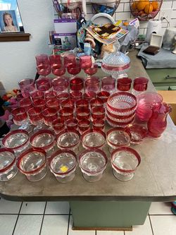 Tiffin-Franciscan King's Crown (Ruby-Flashed / Cranberry Thumbprint) glassware
