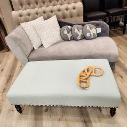 Paris Robins Egg Blue Nailhead Cotton Ottoman