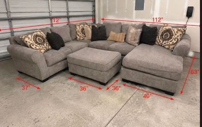 Large Gray Sectional Sofa with Oversized Ottoman – 112" x 112" – Excellent Condition