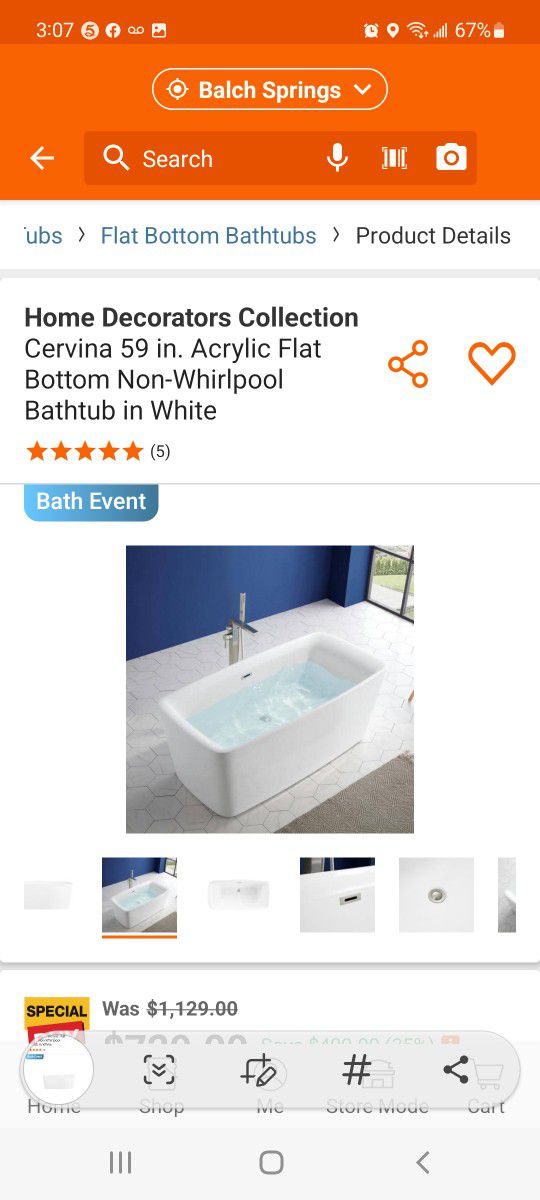 Home Decorators Collection Cervina 59 in. Acrylic Flat Bottom Non-Whirlpool Bathtub in White