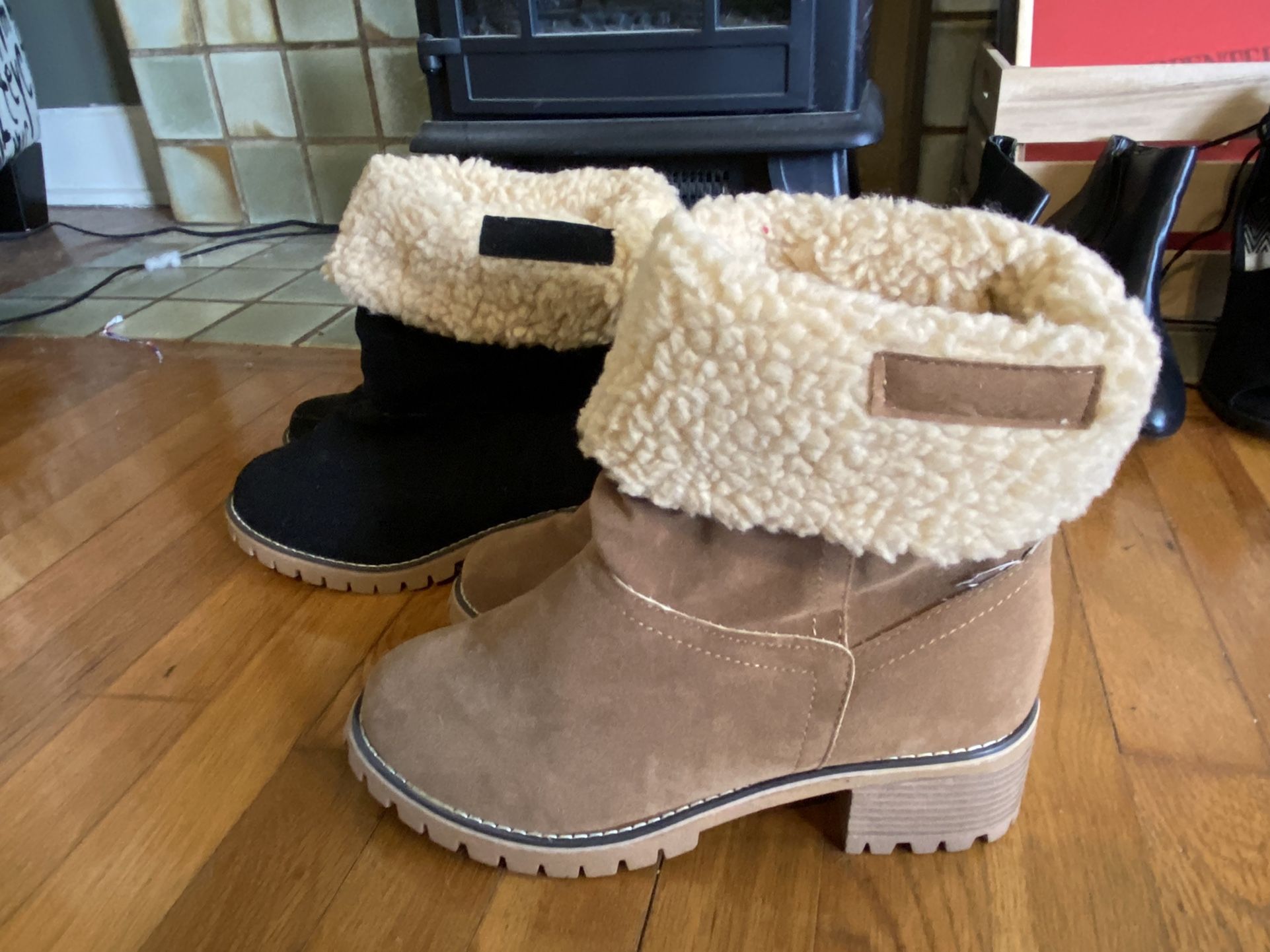 2 Pairs NEW fur & Suede Boots Size 9