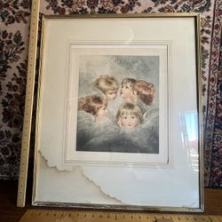 PENCIL SIGNED SYDNEY E WILSON ORIGINAL MEZZOTINT 5 ANGELS OTML