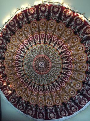 Circle Tapestry Orange and Red with White Fringe
