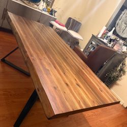 Wood & Metal Base Dining Table