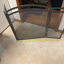 Vtg Steel 31” Tall Heavy Duty Self Standing Fireplace Screen Battleship Gray 50” Total Length