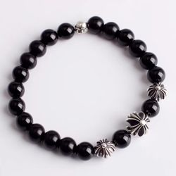 Chrome Black Beads Bracelet Hearts Bangle Blvck Paris Cross 
