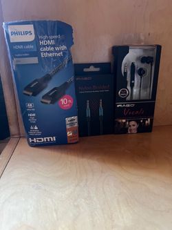Philips HDMI Cable, Irago Aux Cable, and Irago Earphones Bundle