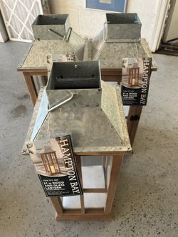  3 Pack Hampton Bay 21in Wood Glass Lantern Holder W/ Antique Bronze Finish