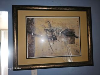 Framed Abstract Art Print with Gold Mat