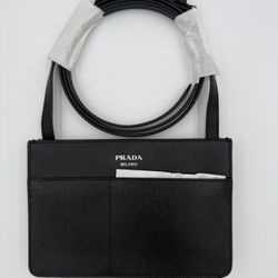 Auth Prada Saffiano Flat Phone Holder Crossbody Bag