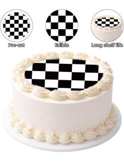 Two checkered edible cake toppers