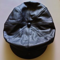 A Adams & Spire Vintage Leather Hat L Cabbie Newsboy Motorcycle Cap Black USA