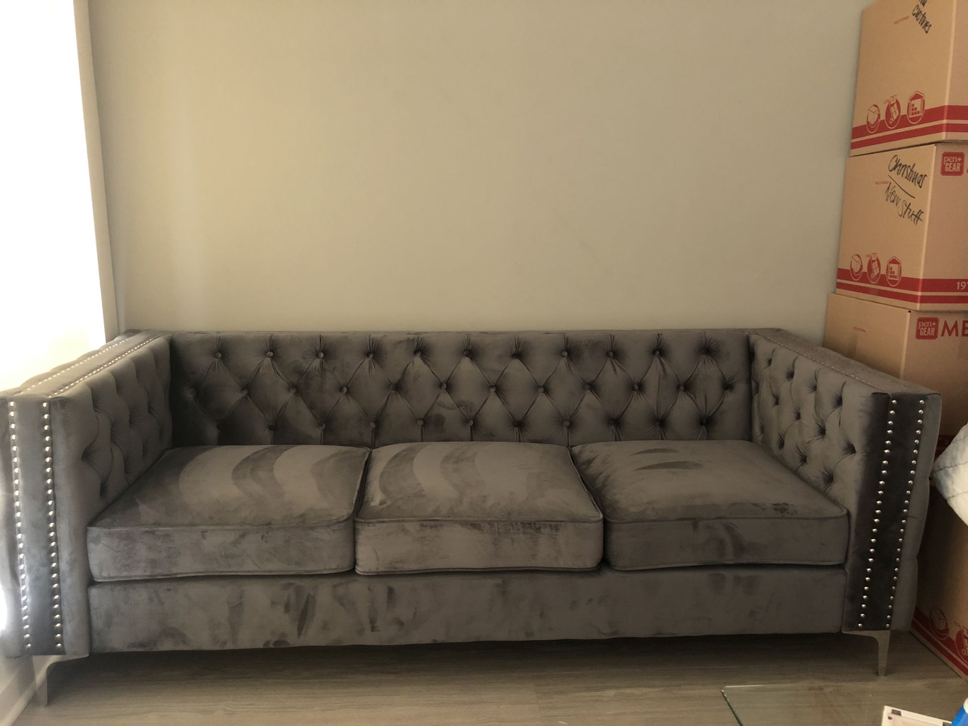 Velvet Grey Couch