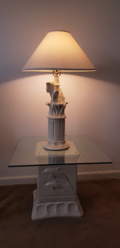 Dolphin End Table & Dolphin Lamp 