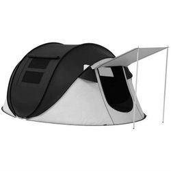 Outsunny Pop Up Tent, Instant Camping Tent with Porch and Carry Bag, 118” Waterproof, for 2-3 People, Black, (Poles Included),