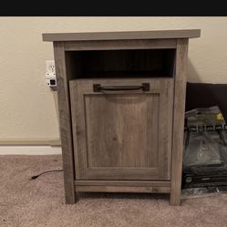 Grey Wood Wash Night Stand With Built In Usb Ports 