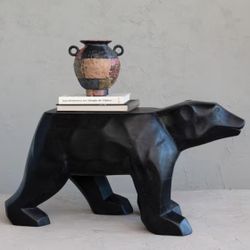 36 in. Black Bear Shaped Wood End Table