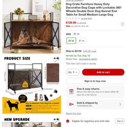 Dog Crate Furniture Heavy Duty Decorative Dog Cage with Lockable 360° Wheels Double Door Dog Kennel End Table for Small Medium  Dog