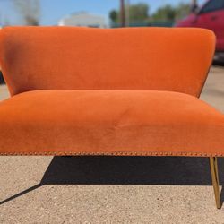 Orange Velvet Loveseat 