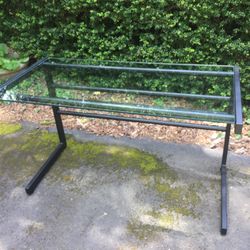 Modern Sleek Desk, Black Metal, Glass Top 