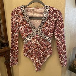 INTIMATELY FREE PEOPLE Women Multicolor Floral V-Neck Bodysuit Size XS