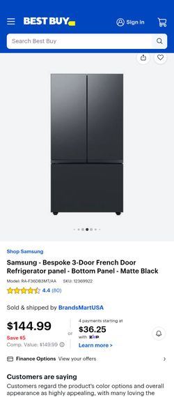 3 Door Bespoke Refrigerator Matte Black Stainless Steel panels