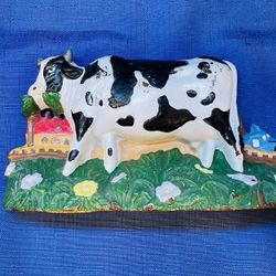 Vintage Handpainted Cast Iron Cow Door Stop
