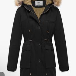 Winter Military Fur Hooded Parka Coat  Size Small