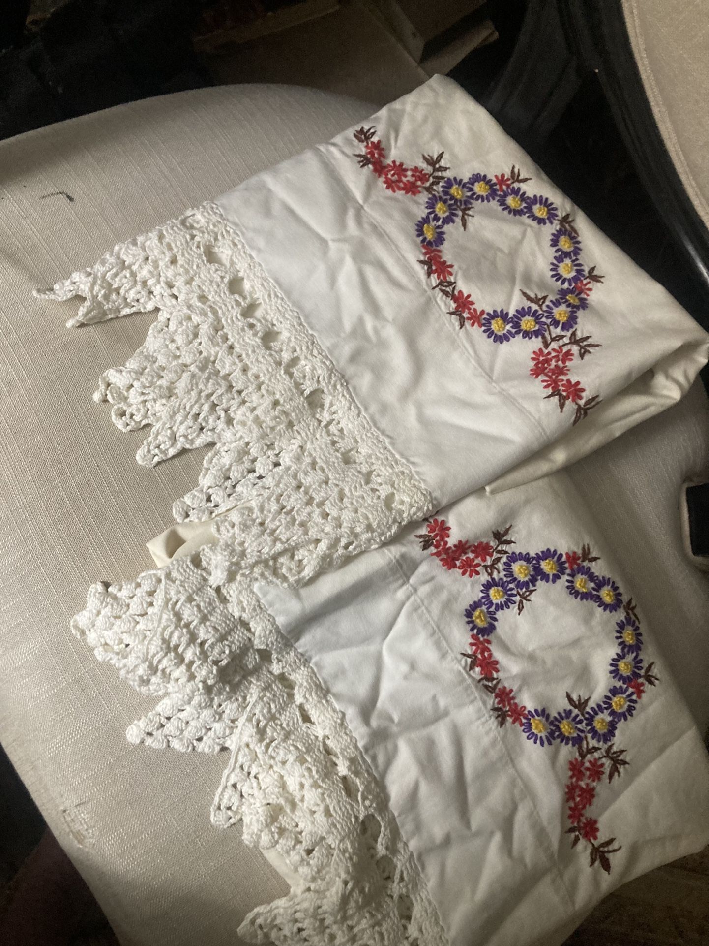 Pair Of handmade 1930s Pillowcases