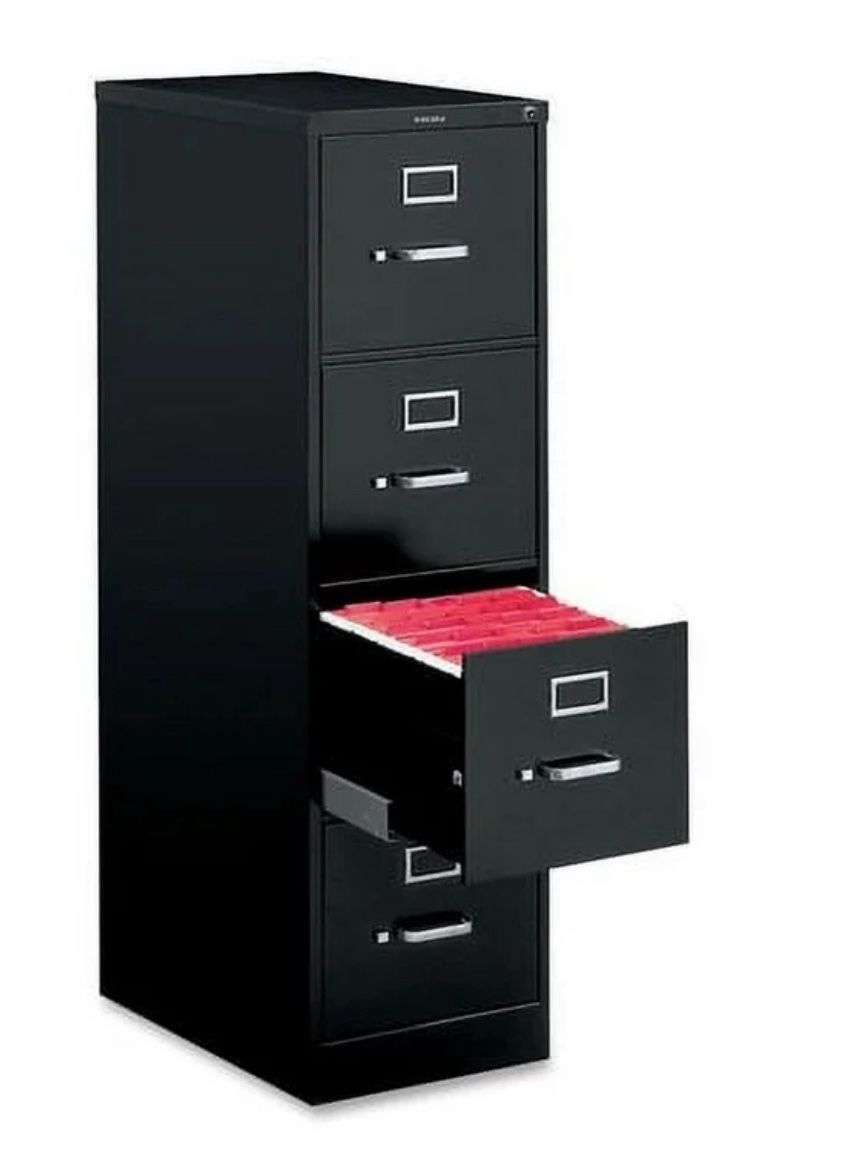 2 Black Four Drawer HON Filing Cabinets 