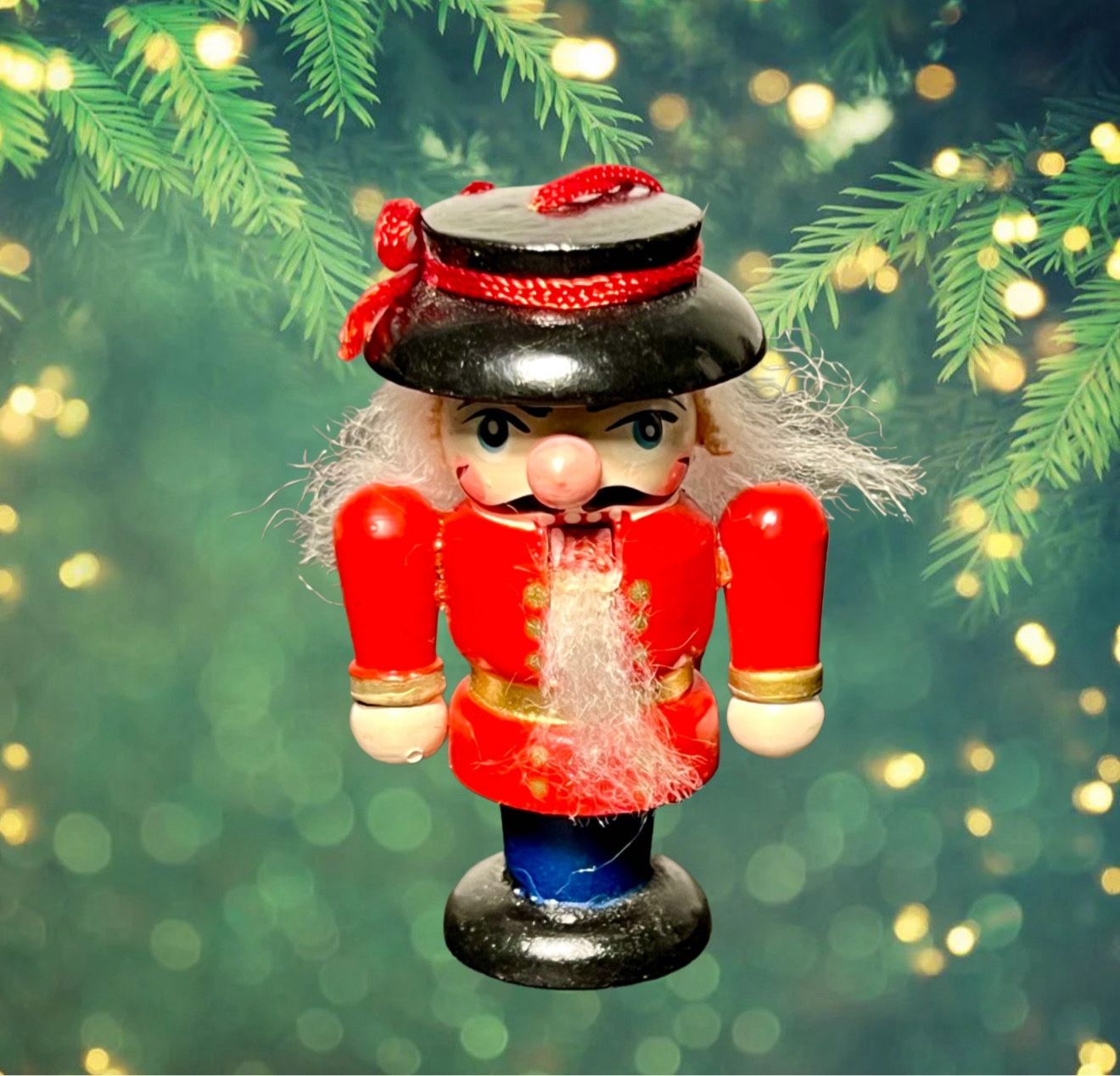Vintage 1980s Hand-Painted Wooden Nutcracker Red Uniform Ornament, 2.75” PLEASE NOTE: The first image is an artistic representation; all other photos