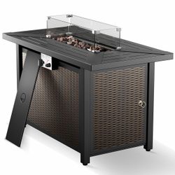 Outdoor Propane Fire Pit Table with Glass Wind Guard