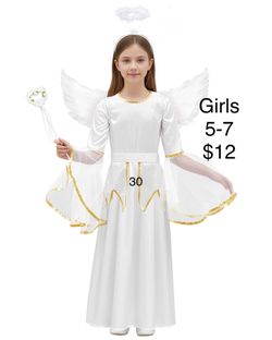 Girls Angel Christmas Play Costume 5-7 / Traje de Angel Niños