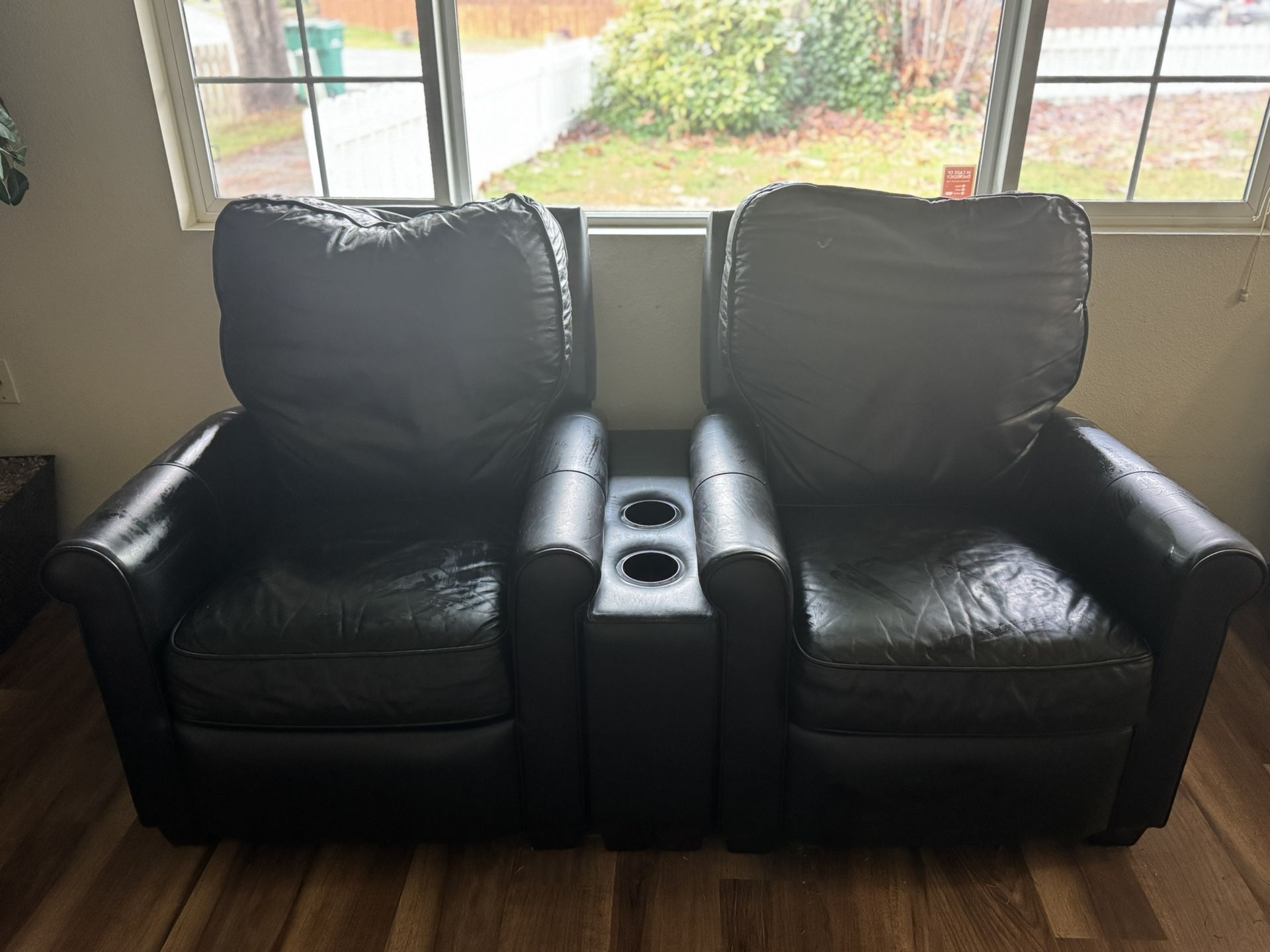 Reclining Black Faux Leather Theater Chairs