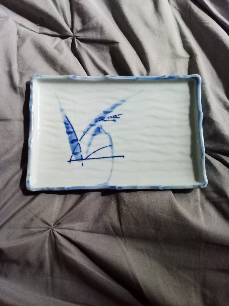 Japanese Bamboo Ceramic Sushi Plate Hand Painted