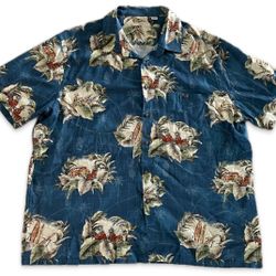 Campia Moda Shirt Mens XXL Blue Cotton Button Up Hawaiian Surfing Casual