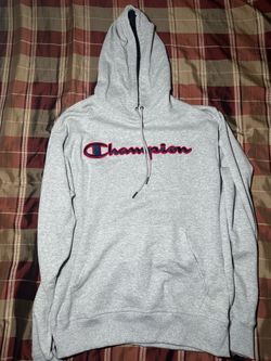 Vintage Champion Reverse Weave Embroidered Logo Gray Warmup Hoodie Men's Medium