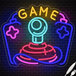 NEW Gamer Joystick Neon Sign, Wootfairy Led Neon Signs for Game Room Wall Decor, Dimmable Neon Light for Boys Room Decor, Colorful Light Up Signs for 