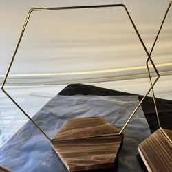 4 Pack of Hexagon Metal stand Wood Base. For small cake, candle centerpieces