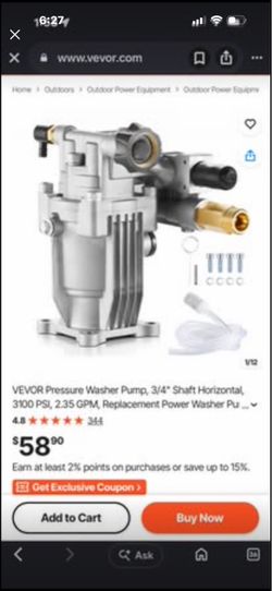 VEVOR Pressure Washer Pump 3/4" Shaft 3100 PSI