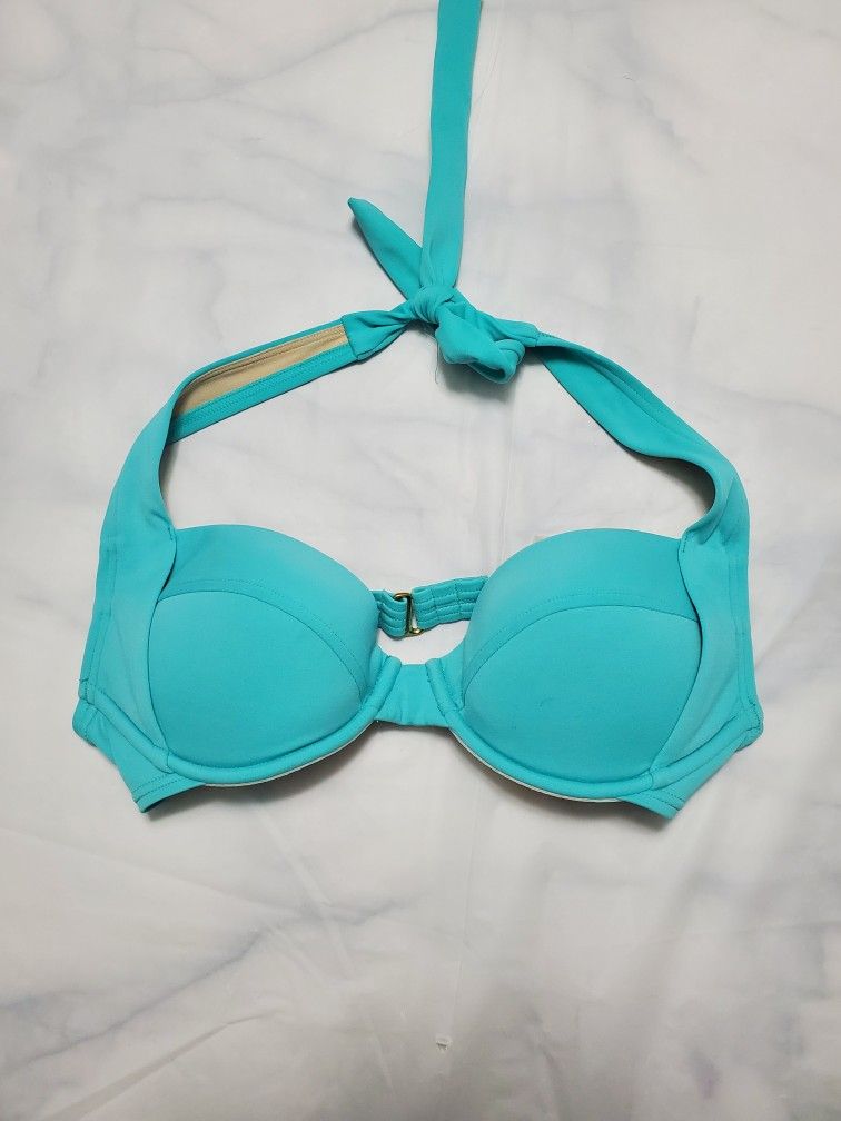 Victoria's Secret Blue Bandeau Bikini Swim Top Size 34B Cushioned Halter Neck